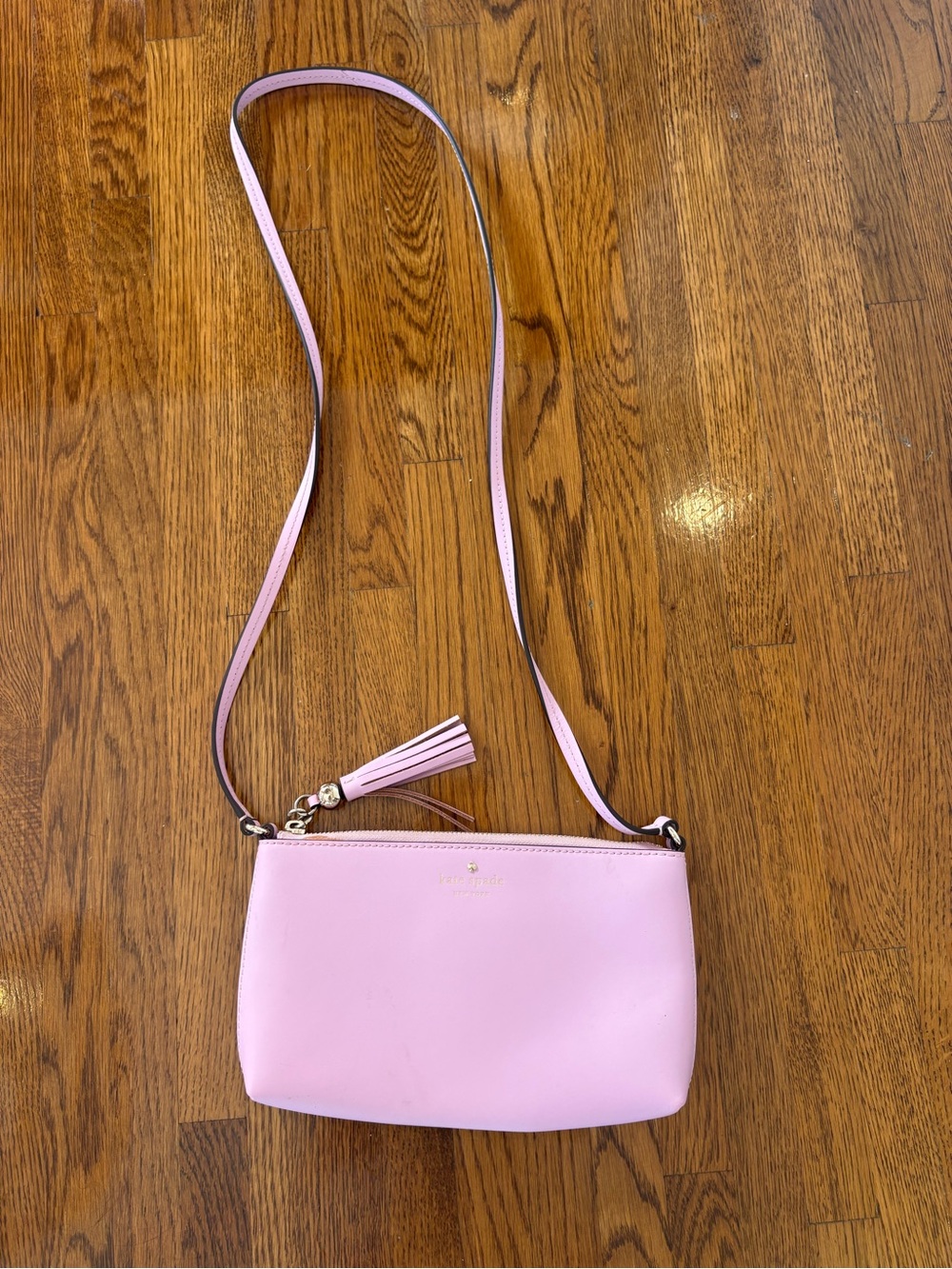 kate spade pale purple pink leather crossbody with tassel